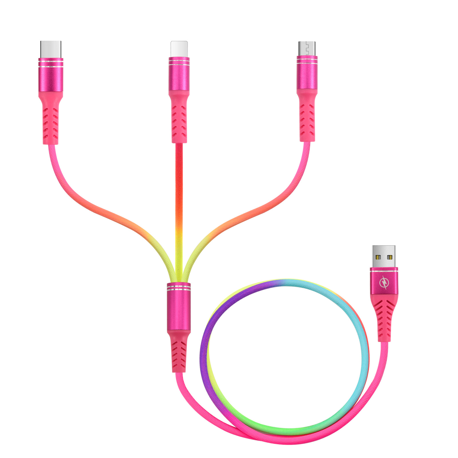 Suitable for one to three Android Apple TYPE C Huawei rainbow dyed charging cable 3-in-1 fast charging cable