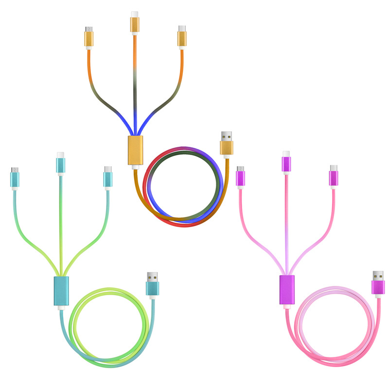 Applicable to Apple data cable Android type-c three-in-one rainbow braided fast charging cable one-to-three charging cable