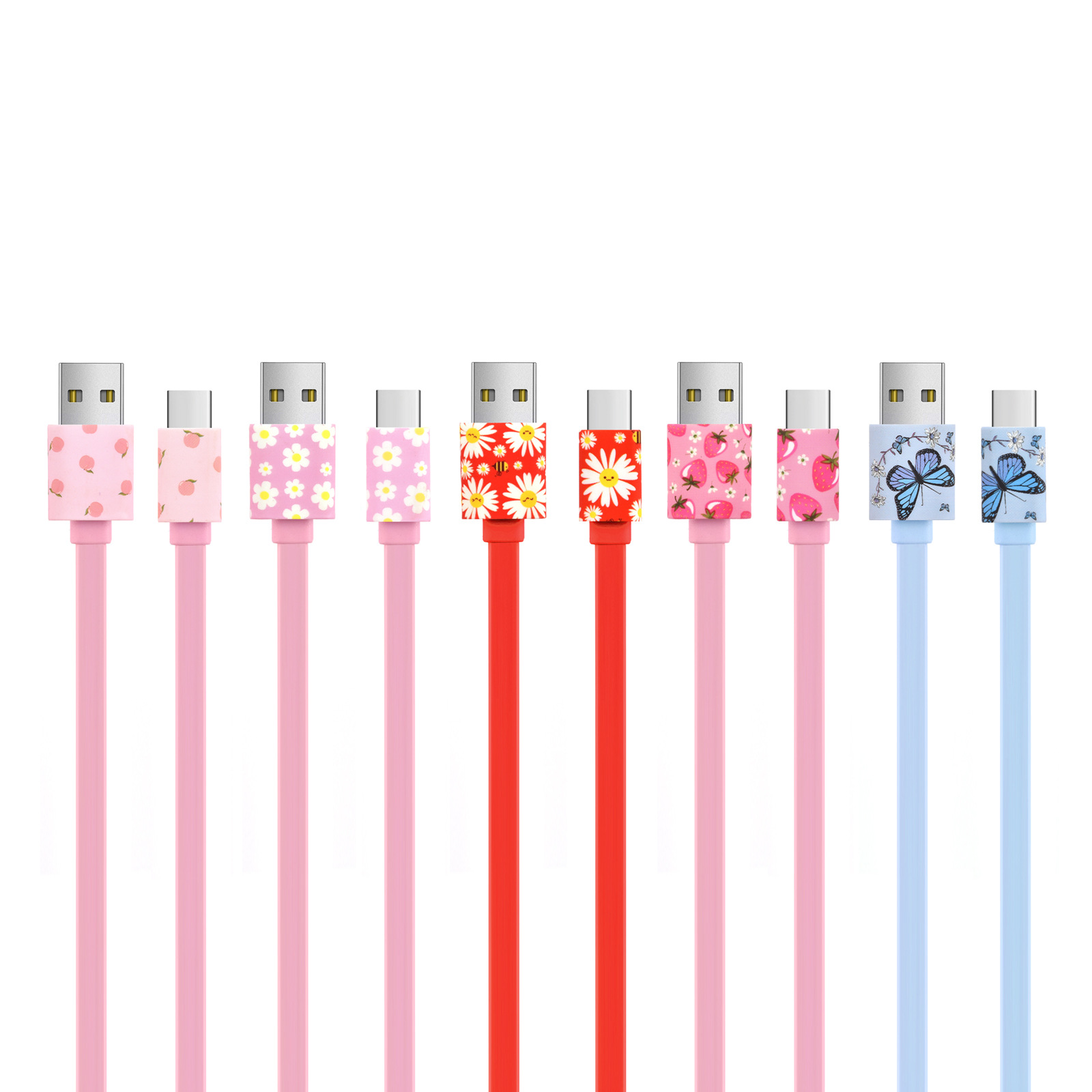 Suitable for USB to Android Apple TYPE C Huawei ABS shell pattern thermal transfer flat cable