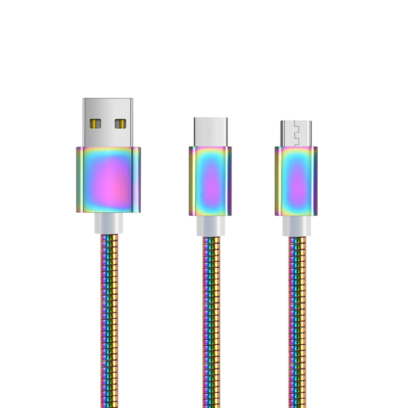 Applicable to Android Apple type-c Huawei gradient color metal tube spring colorful data cable colorful data cable