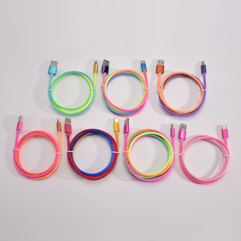 Applicable to Android Apple type-c Samsung rainbow segment dyeing fabric weaving mobile phone data cable