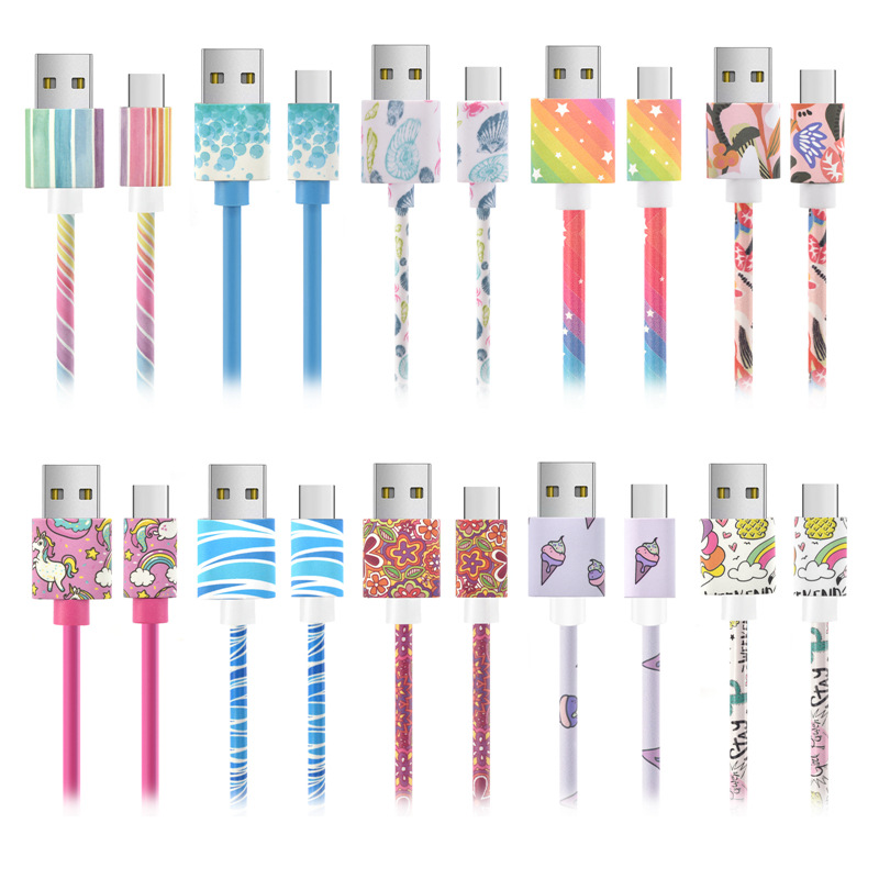 Suitable for Android Apple type-c Samsung water transfer heat transfer color pattern mobile phone data cable
