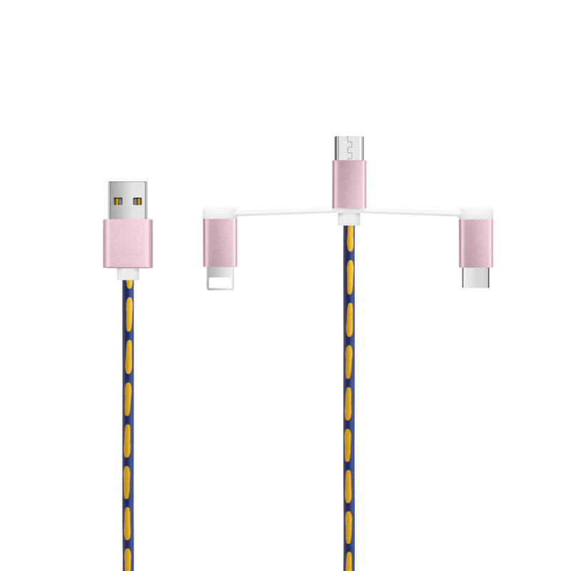 Applicable to Android Huawei TYPE-C 1m PU leather three-in-one one-to-three digital printing mobile phone data cable
