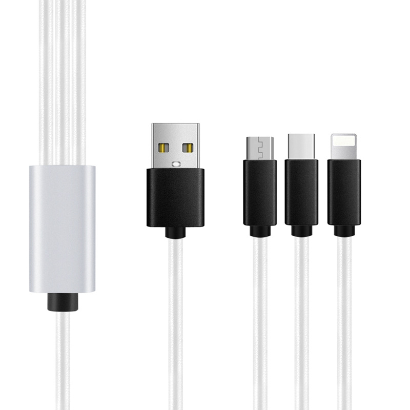 Applicable to Android Apple TYPE C Huawei white PU leather one-to-three charging cable three-in-one charging cable